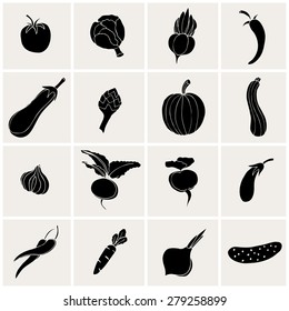Set of Vegetables Icons. Vector illustration. Isolated