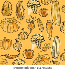 Set of vegetables. Isolated creative design healthy life objects. Vegetarian and vegan food.Pattern of vegetables. Organic food