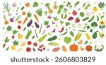 Set of vegetables isolated on white background. Gardening, food, healthy eating and harvest concept cliparts. Vector flat hand drawn banner.