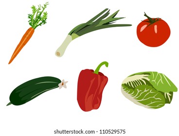 Set of vegetables isolated on white background