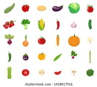 Set of vegetables isolated on white background. Vegetarian organic healthy food. Vector illustration for design.
