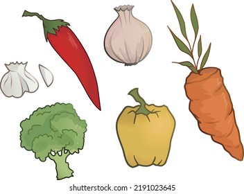 Set of vegetables isolated on white background. 