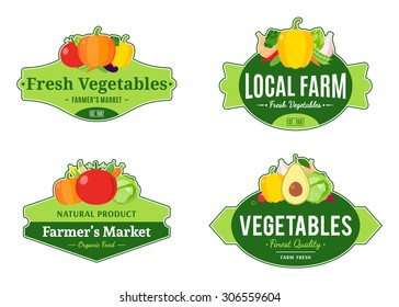 Set of vegetables labels for farmer's stores and products