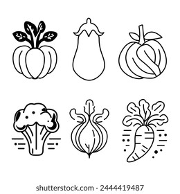 A set of vegetables line art vector illustration.
