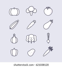 Set of Vegetables. Line Art Vector Illustration. 