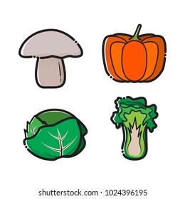set of vegetables. mushroom, pumpkin, cabbage, lettuce