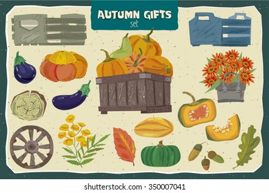Set of vegetables and objects for artwork.Separate layers of objects and background for easy editing.Illustration done in cartoon style
