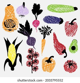 
Set with vegetables on a gray background. Vector.