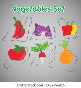 Set of Vegetables on kitchen for cooking with line 