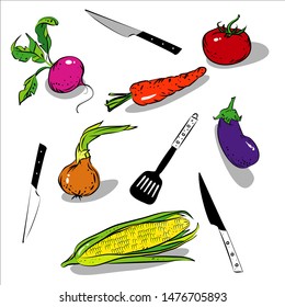 Set of vegetables on white background.Vector illustration