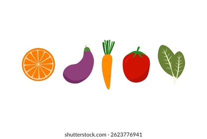 Set Vegetables and orange slice on white background