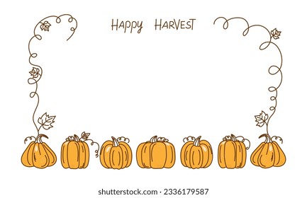 Un conjunto de verduras, dibujos de calabaza. Dibujo de contorno, garabatos, puntos de color. Cosecha, comida. Temporada de otoño. Halloween. Ilustración vectorial. Fondo blanco aislado.
