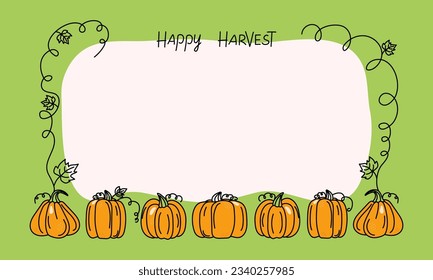 A set of vegetables, pumpkin drawings. Contour drawing, doodle, colored spots. Harvest, food. Autumn season. Halloween. Vector illustration. Background white isolated background.