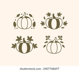 set of vegetables pumpkin with leaves floral autumn fall season icons vector design collections