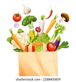 Set of vegetables with recyclable bag vector illustration