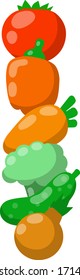Conjunto de verduras. Objeto rojo, naranja y verde. Ilustración plana vertical. Productos frescos del pueblo. Tomate, pimienta, cebolla, pepino, brócoli, zanahoria
