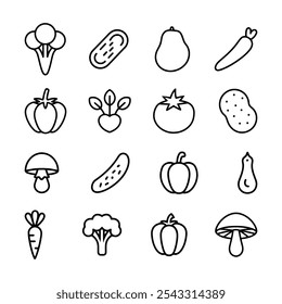 Set of Vegetables Related Line Icons. Editable Stroke. Simple Outline Icons.