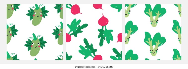 Set of vegetables seamless pattern. flat vector illustration. Template for Notebook covers, pattern for wallpapers, textile or nature backdrop. hand-drawn vector elements. Healthy natural vitamin food