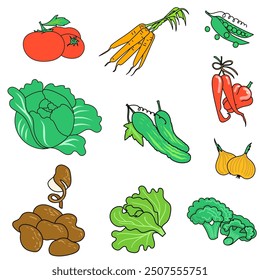 Set of vegetables for soup. Perfect for English teachers. Vector illustration