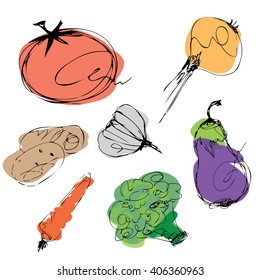  set of vegetables. vector background . Hand-drawn vector