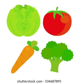 Set Vegetables, vector, carrot, lettuce, tomato, broccoli.