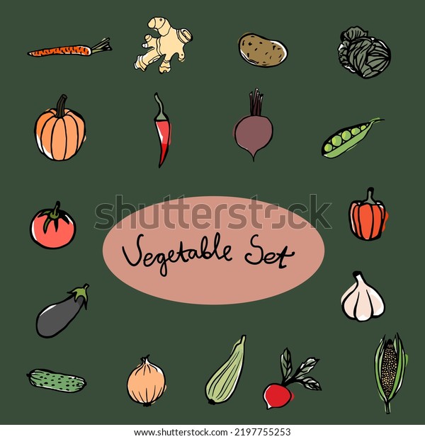 Set Vegetables Vector Cartoon Collection Isolated Stock Vector Royalty