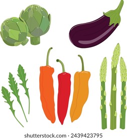Set of vegetables vector clip art illustrations