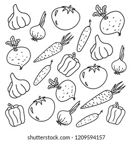 Set of vegetables. Vector collection. Healthy and vegetarian food. Pattern
