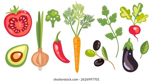 Set of vegetables in vector, flat style.