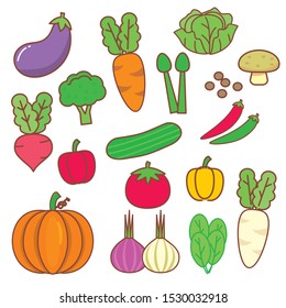 Set of vegetables vector illustration with cute design isolated on white background