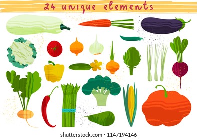 Set of vegetables. Vector illustration of healthy food design on the topic of vegetarianism and farm fair