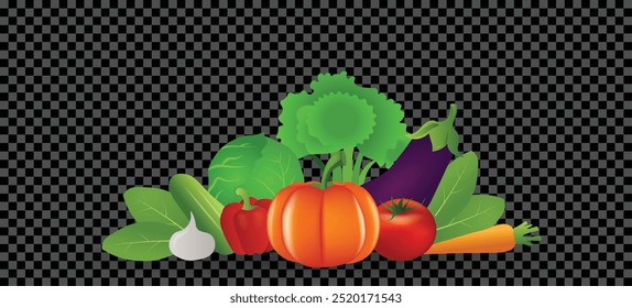 Conjunto de Ilustración vectorial de verduras sobre fondo transparente