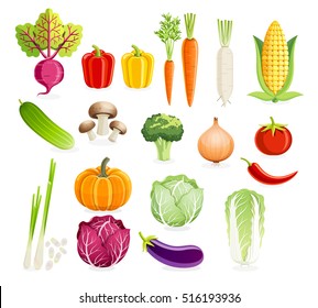 Set of vegetables. Vector illustrations.