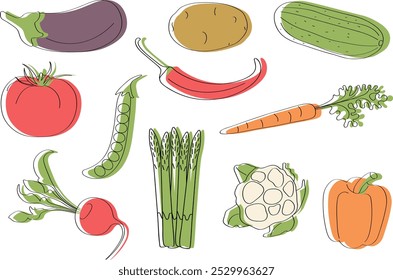 Set of vegetables, vitamin C - flat cartoon vector illustration. Template for children's educational books and magazines, as well as packaging for juices and dietary food.