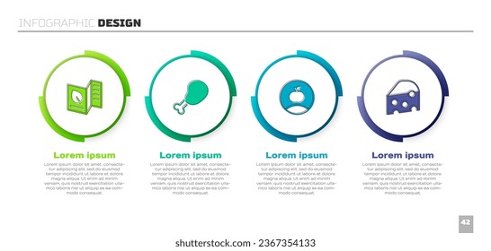Set Vegetarian food menu, Chicken leg, Apple and Cheese. Business infographic template. Vector