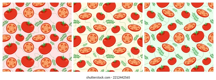 Set of Vegetarian, Fruit or Vegetables Seamless Pattern Design with Fresh, Organic and Natural Food in Hand Drawn Flat Cartoon Background Illustration