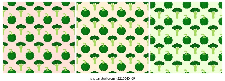 Set of Vegetarian, Fruit or Vegetables Seamless Pattern Design with Fresh, Organic and Natural Food in Hand Drawn Flat Cartoon Background Illustration