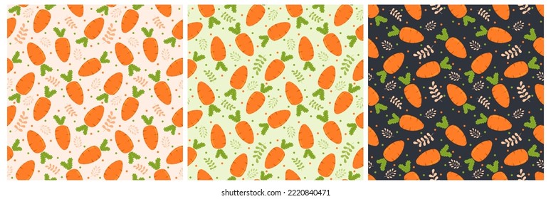 Set of Vegetarian, Fruit or Vegetables Seamless Pattern Design with Fresh, Organic and Natural Food in Hand Drawn Flat Cartoon Background Illustration