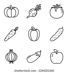 Icono conjunto de verduras. Pictograma aislado en un fondo blanco. Ilustración vectorial.