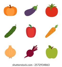 Set of veggies icon. Pictogram isolated on a white background. Vector illustration.