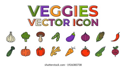 Set of veggies icon. vegetarian, vegetable pack symbol template for graphic and web design collection logo vector illustration