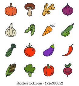 Set of veggies icon. vegetarian, vegetable pack symbol template for graphic and web design collection logo vector illustration