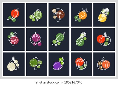 Set of veggies icon. vegetarian, vegetable pack symbol template for graphic and web design collection logo vector illustration