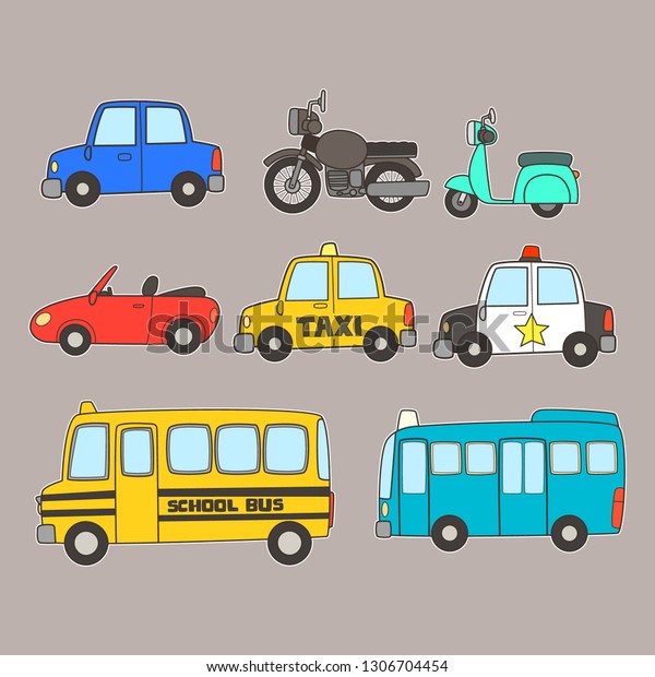 Set Vehicle Cartoon Decoration Stock Vector (Royalty Free) 1306704454 ...