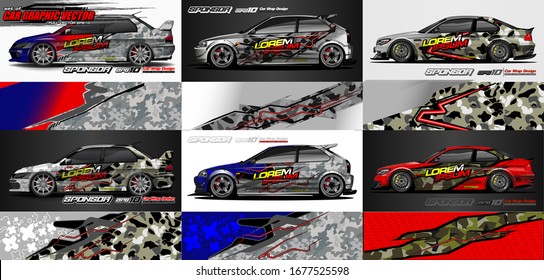 set of vehicle graphic kit vector. Modern abstract background for car wrap branding and automobile sticker decals livery 