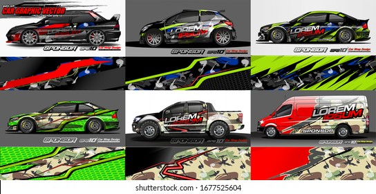 set of vehicle graphic kit vector. Modern abstract background for car wrap branding and automobile sticker decals livery 