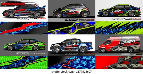 set of vehicle graphic kit vector. Modern abstract background for car wrap branding and automobile sticker decals livery 