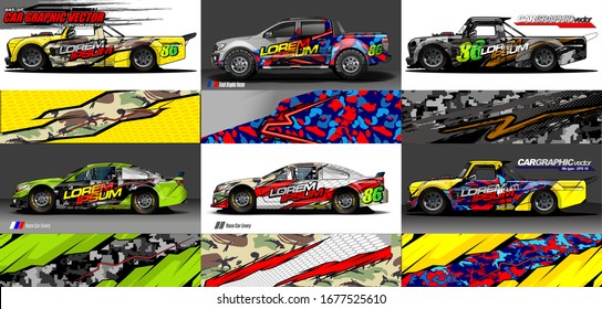 set of vehicle graphic kit vector. Modern abstract background for car wrap branding and automobile sticker decals livery 