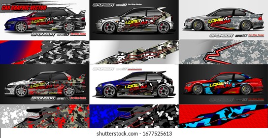 set of vehicle graphic kit vector. Modern abstract background for car wrap branding and automobile sticker decals livery 