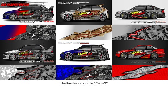 set of vehicle graphic kit vector. Modern abstract background for car wrap branding and automobile sticker decals livery 